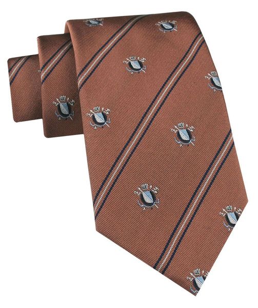 Jedwabny Krawat Męski - His Story - Karmelowy, Wzór Klubowy. Krawaty i muchy męskie His Story, bez wzorów, z jedwabiu, eleganckie. Za 115.00 zł.