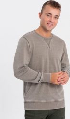 Ombre Washowana bluza męska z ozdobnym przeszyciem przy dekolcie - beżowa V2 OM-SSDS-0131 XXL. Brązowe bluzy nierozpinane męskie Ombre, m, bez wzorów, bez ramiączek, bez kaptura. Za 149.99 zł.
