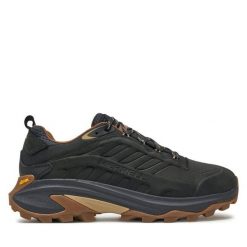 Trekkingi Merrell. Czarne buty trekkingowe męskie Merrell, bez wzorów, sportowe, bez obcasa, bez zapięcia. Za 569.99 zł.