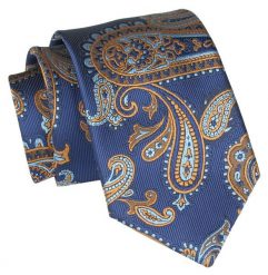 Męski Krawat Angelo di Monti - Niebieski, Duży Wzór. Niebieskie krawaty i muchy męskie Angelo di Monti, bez wzorów, z tkaniny, eleganckie. Za 45.00 zł.