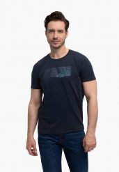 Bawełniany t-shirt T-TORE. Niebieskie t-shirty męskie Volcano, l, bez wzorów, z bawełny, bez kołnierzyka, bez ramiączek. Za 59.99 zł.