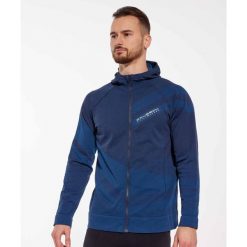Bluza męska wełniana z kapturem Brubeck THERMO WOOL by Pustelnik. Niebieskie bluzy nierozpinane męskie Brubeck, m, bez wzorów, z wełny, z kapturem. Za 439.00 zł.