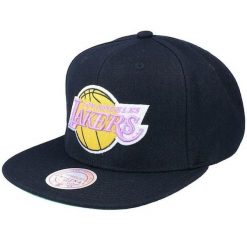 Czapka z daszkiem męska do koszykówki Mitchell & Ness NBA Los Angeles Lakers. Czarne czapki męskie Mitchell & Ness, bez wzorów, sportowe. Za 169.35 zł.