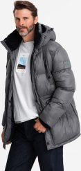 Kurtka męska Ombre Długa kurtka męska puffer z zapinanymi kieszeniami grafitowa V1 OM-JALJ-0186 XXL. Szare kurtki męskie Ombre, m, bez wzorów, bez ramiączek, bez kaptura. Za 399.99 zł.