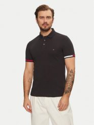 Tommy Hilfiger Polo Flag Cuff MW0MW37518 Czarny Slim Fit. Czarne koszulki polo męskie Tommy Hilfiger, m, bez wzorów, z bawełny, bez kołnierzyka, bez ramiączek. Za 239.99 zł.