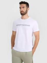 4F T-shirt regular z nadrukiem męski - biały XL. Białe t-shirty męskie 4f, m, bez wzorów, z bawełny, bez kołnierzyka, bez ramiączek. Za 59.99 zł.