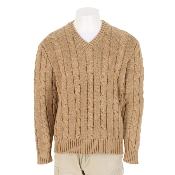 Second life - Męski sweter z 100% jedwabiu beżowy - Jak nowy. Brązowe swetry męskie Ralph Lauren, bez wzorów, sportowe, bez kołnierzyka, bez ramiączek. Za 255.56 zł.