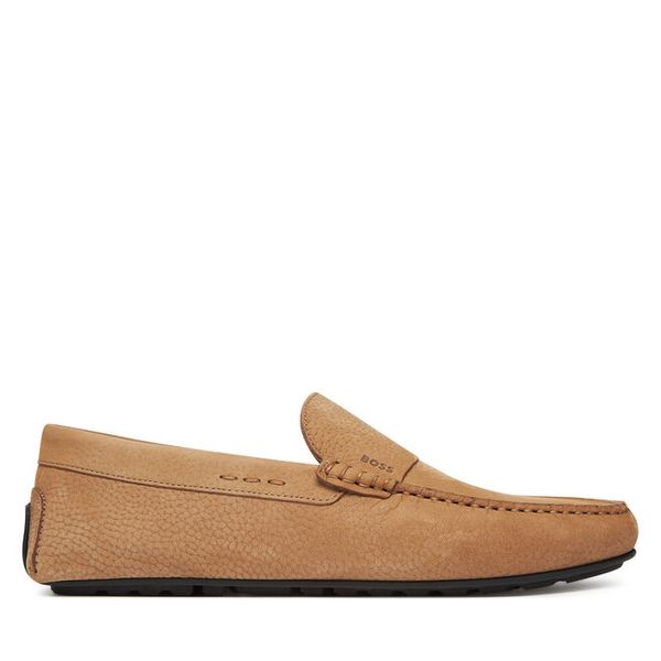 Mokasyny BOSS. Brązowe mokasyny męskie Boss, bez zapięcia. Za 629.99 zł.
