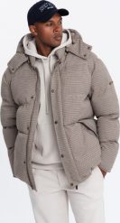 Kurtka męska Ombre Mocno ocieplana męska kurtka typu puffer w pepitkę brązowa V1 OM-JAHP-0174 XXL. Brązowe kurtki męskie Ombre, m, bez wzorów, bez ramiączek, bez kaptura. Za 569.99 zł.