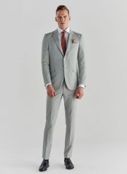 Spodnie garniturowe w kolorze pistacjowym P22SF-6G-018-M-S. Zielone eleganckie spodnie męskie Pako Lorente, bez wzorów, z elastanu. Za 199.99 zł.