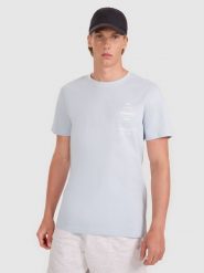 4F T-shirt regular z nadrukiem męski - niebieski XXL. Niebieskie t-shirty męskie 4f, m, bez wzorów, z bawełny, bez kołnierzyka, bez ramiączek. Za 69.99 zł.