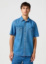 MESKA KOSZULA WRANGLER SS WESTERN SHIRT MID WASH 112362743. Koszule męskie Wrangler, m, bez wzorów, bez kołnierzyka, bez ramiączek. Za 149.99 zł.