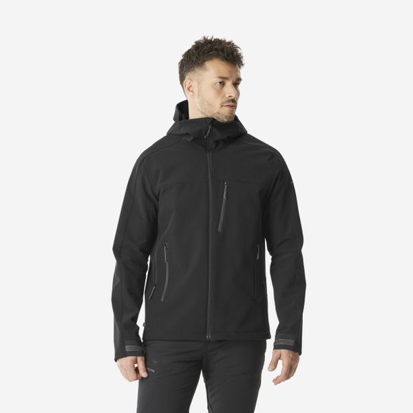 Kurtka softshell turystyczna męska Quechua MT500. Czarne kurtki męskie FORCLAZ, m, bez wzorów, z polaru, sportowe, bez ramiączek, bez kaptura. Za 249.99 zł.
