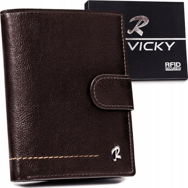 Rovicky Pionowy, skórzany portfel męski z ozdobnym przeszyciem zapinany na zatrzask Rovicky NoSize. Portfele męskie ROVICKY, bez wzorów. Za 137.91 zł.