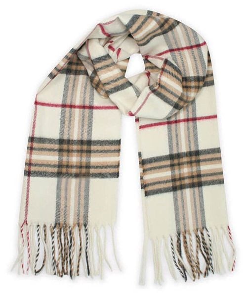 Szalik z Frędzlami Kremowy w Kratkę, Wełna z Kaszmirem, Ciepły, Męski -V. Fraas. Białe szaliki męskie V. Fraas, na zimę, bez wzorów, z kaszmiru, eleganckie. Za 147.00 zł.