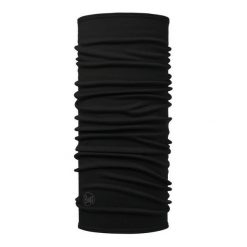 Chusta wielofunkcyjna z wełny merynosów Buff Merino Midweight. Czarne szaliki męskie Buff, bez wzorów, z wełny. Za 149.90 zł.