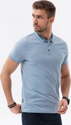 Ombre Melanżowa koszulka męska polo z kontrastowym kołnierzykiem - błękitna V3 S1618 S. Niebieskie koszulki polo męskie Ombre, m, bez wzorów, bez kołnierzyka, bez ramiączek. Za 49.99 zł.