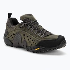 Buty turystyczne męskie Merrell Intercept castle rock. Zielone buty trekkingowe męskie Merrell, bez wzorów, bez zapięcia, trekkingowe. Za 539.99 zł.