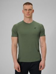 4F Koszulka regular treningowa szybkoschnąca męska - khaki XL. Brązowe t-shirty męskie 4f, m, bez wzorów, ze skóry, bez kołnierzyka, bez ramiączek. Za 129.99 zł.