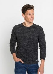 Shirt z długim rękawem (3 szt.). Niebieskie koszulki męskie z długim rękawem bonprix, l, bez wzorów, bez kołnierzyka, bez ramiączek. Za 189.99 zł.
