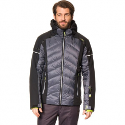 Puchowa kurtka narciarska w kolorze czarno-szarym. Czarne kurtki narciarskie i snowboardowe męskie CMP Men, z puchu. W wyprzedaży za 545.95 zł.