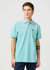 WRANGLER MĘSKA KOSZULKA WRANGLER REFINED POLO SHIRT TEAL 112362834. Koszulki polo męskie Wrangler, m, bez wzorów, bez kołnierzyka, bez ramiączek. Za 89.99 zł.