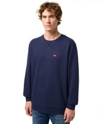 MESKA BLUZA WRANGLER SIGN OFF CREW NAVY 112350534. Niebieskie bluzy nierozpinane męskie Wrangler, xl, bez wzorów, bez ramiączek, bez kaptura. Za 149.99 zł.