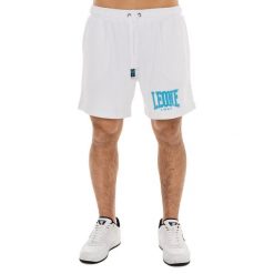 Odzież sportowa z bawełna z sznurek regulacyjny na co dzień. Biała szorty sportowe męskie LEONE 1947 APPAREL, bez wzorów, z bawełny, sportowe. W wyprzedaży za 89.72 zł.