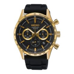 Seiko Mężczyźni zegarek Chronograph Gold Zegarki męskie 1 ct Męskie. Czarne zegarki męskie Seiko, z materiału, szklane. Za 1,619.99 zł.