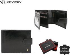 Rovicky Duży, Skórzany Portfel Męski Na Zatrzask. Portfele męskie ROVICKY, bez wzorów. Za 84.19 zł.