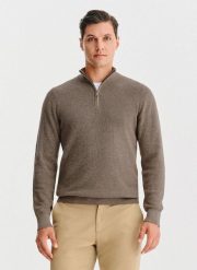 PAKO LORENTE - Brązowy sweter z rozpinaną stójką. Brązowe swetry męskie Pako Lorente, bez wzorów, z bawełny, bez kołnierzyka, bez ramiączek. Za 299.99 zł.