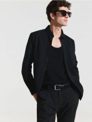Koszula super slim fit - czarny. Czarne koszule męskie Reserved, l, bez wzorów, z bawełny, bez kołnierzyka, bez ramiączek. W wyprzedaży za 69.99 zł.