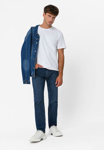 Ciemnoniebieskie jeansy, Straight Fit, D-LEON 56. Niebieskie spodnie na co dzień męskie Volcano, bez wzorów, z jeansu, biznesowe. Za 189.99 zł.