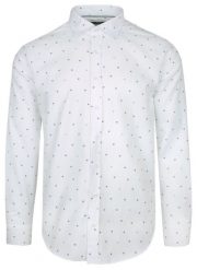 Koszula Bawełniana Biała w Niebiesko-Granatowy Geometryczny Wzór, Taliowana, Długi Rękaw -QUICKSIDE. Niebieskie koszule męskie Quickside, bez wzorów, z bawełny, bez kołnierzyka, bez ramiączek. Za 159.00 zł.