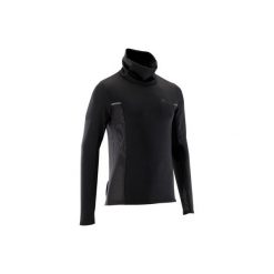 Bluza do biegania męska RUN WARM+ czarna. Czarne bluzy nierozpinane męskie KALENJI, m, bez wzorów, z elastanu, bez ramiączek, bez kaptura. Za 79.99 zł.