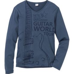 Shirt z długim rękawem i nadrukiem Slim Fit bonprix niebieski z nadrukiem. Niebieskie koszulki męskie z długim rękawem bonprix, z nadrukiem, z dekoltem w serek, z długim rękawem. Za 44.99 zł.