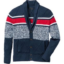 Sweter rozpinany z szalowym kołnierzem Regular Fit bonprix ciemnoniebiesko-czerwono-biały. Kardigany męskie marki bonprix. Za 54.99 zł.