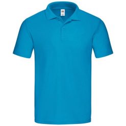 Męska Oryginalna Koszulka Polo. Niebieskie koszulki polo męskie Fruit of the Loom, m, bez wzorów, bez kołnierzyka, bez ramiączek. Za 46.99 zł.