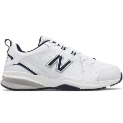 Buty męskie New Balance MX608WN5 – białe. Białe buty do biegania męskie New Balance, bez wzorów, z materiału, bez zapięcia. Za 349.99 zł.
