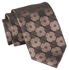 Męski Krawat Angelo di Monti - Brąz, Duże Kwiaty. Krawaty i muchy męskie Angelo di Monti, bez wzorów, z tkaniny, eleganckie. Za 45.00 zł.