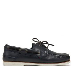 Półbuty Tommy Hilfiger. Niebieskie codzienne półbuty męskie Tommy Hilfiger, bez wzorów, bez obcasa, bez zapięcia. Za 379.99 zł.