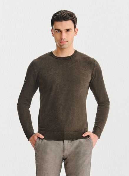 PAKO LORENTE – Brązowy sweter męski o-neck. Brązowe swetry męskie Pako Lorente, bez wzorów, z poliesteru, bez kołnierzyka, bez ramiączek. Za 199.99 zł.