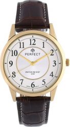 Zegarek Perfect Zegarek męski kwarcowy biało-złoty klasyczny brązowy skórzany pasek C402. Białe zegarki męskie Perfect, złote. Za 57.19 zł.