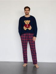 Dwuczęściowa piżama - granatowy. Niebieskie piżamy męskie Reserved, l, bez wzorów, z bawełny, bez kołnierzyka, bez ramiączek. W wyprzedaży za 139.99 zł.