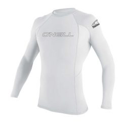 Koszulka ONEILL BASIC SKINS L/S RASH GUARD. Białe koszulki męskie z długim rękawem O'Neill, l, bez wzorów, z lycry, sportowe, bez kołnierzyka, bez ramiączek. Za 145.70 zł.