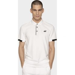 Koszulka polo męska TSM303 - biały. Białe koszulki polo męskie 4f, m, bez wzorów, z materiału, bez kołnierzyka, bez ramiączek. Za 79.99 zł.