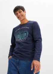 Shirt z długim rękawem (2 szt.). Niebieskie koszulki męskie z długim rękawem bonprix, m, bez wzorów, bez kołnierzyka, bez ramiączek. Za 129.99 zł.