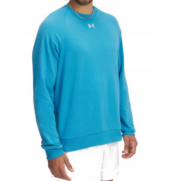 Bluza męska bez kaptura Under Armour Rival Fleece Crew. Niebieskie bluzy nierozpinane męskie Under Armour, m, bez wzorów, bez ramiączek, bez kaptura. Za 121.99 zł.