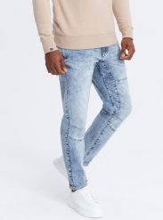 Ombre Jeansowe spodnie męskie TAPER FIT z przeszyciami i podwiniętymi nogawkami błękitne V1 OM-PADP-0161 XXL. Niebieskie długie spodnie sportowe męskie Ombre, bez wzorów, z jeansu. Za 159.99 zł.