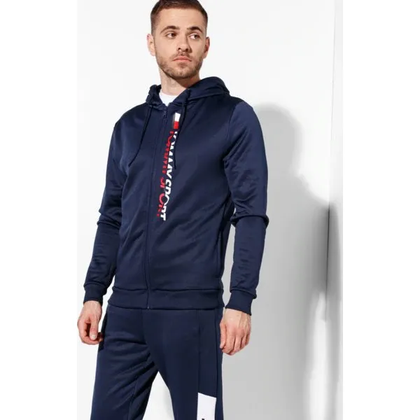 Tommy Sport Bluza Rozpinana Z Kapturem Zip Through Logo , granatowy, rozmiar M. Niebieskie bluzy rozpinane męskie Tommy Hilfiger, m, bez wzorów, z materiału, z kapturem. W wyprzedaży za 319.99 zł.